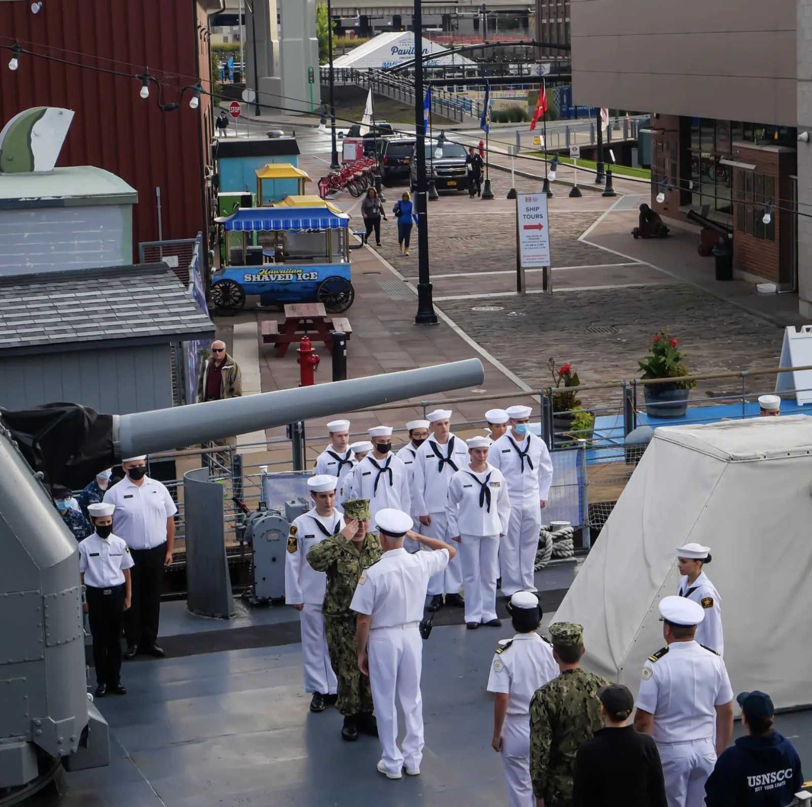 The Sullivans Division cadets in formation on ship deck